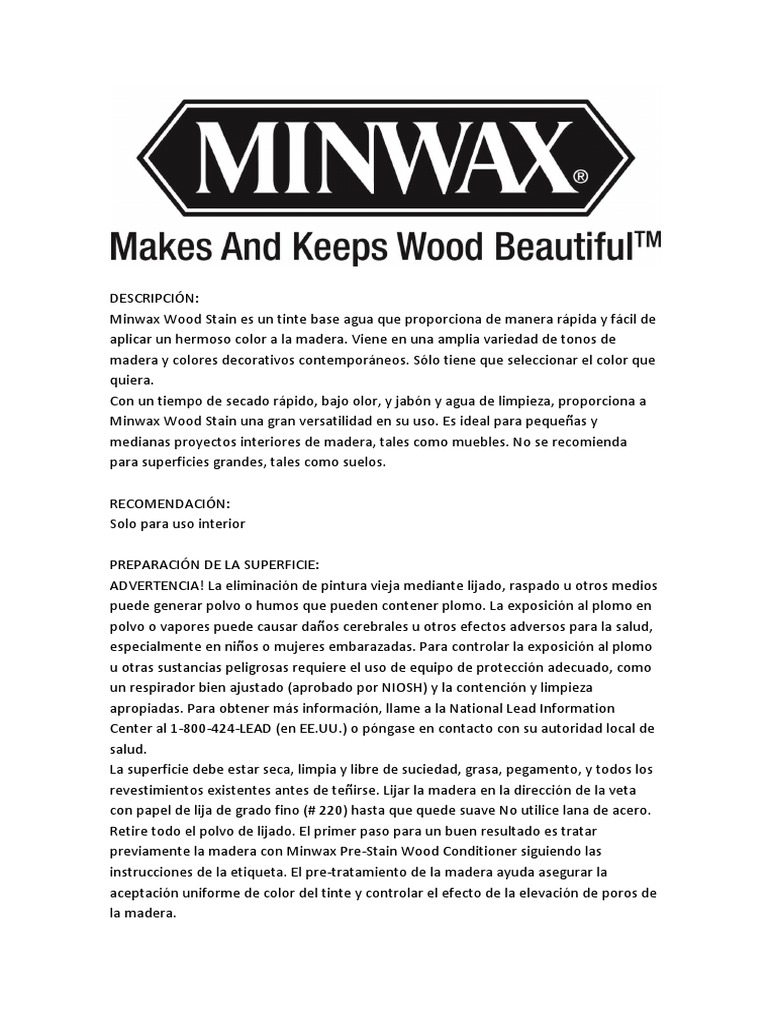 PDS Minwax Wood Stain Spanish PDF Color Madera