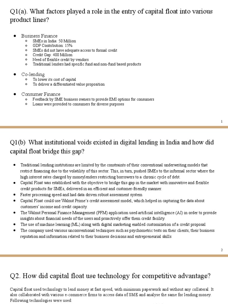 Analysis of Capital Float's Business Model and Strategies through its