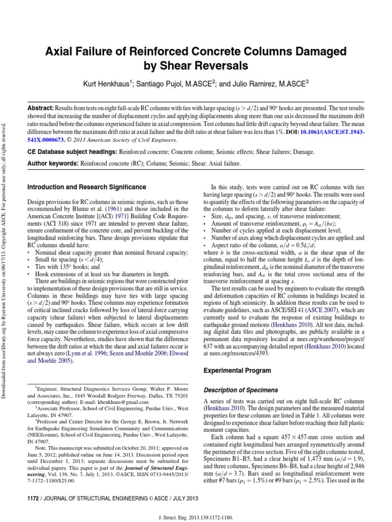 Axial Failure of Reinforced Concrete Columns Damaged by Shear Reversals ...