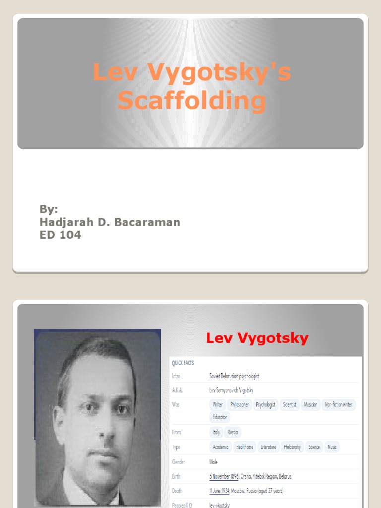 Lev Vygotsky's Scaffolding By Hadjarah D. Bacaraman ED 104 PDF