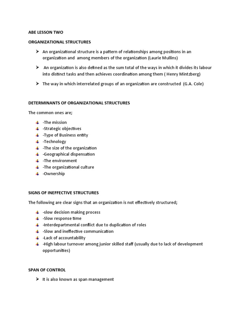 Abe Lesson Two Organizational Structures | PDF | Leadership | Human Nature