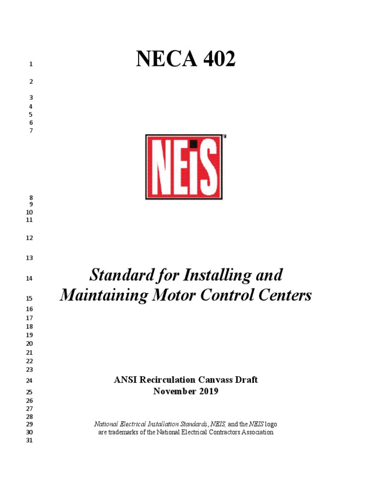 NECA 402: Standard For Installing and Maintaining Motor Control Centers ...