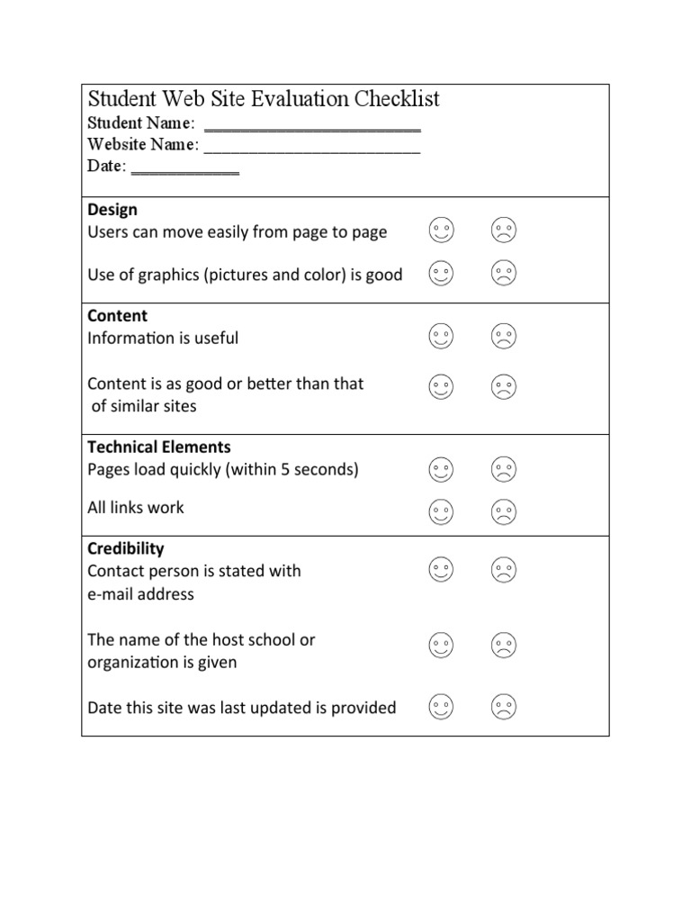 Student Web Site Evaluation Checklist | PDF