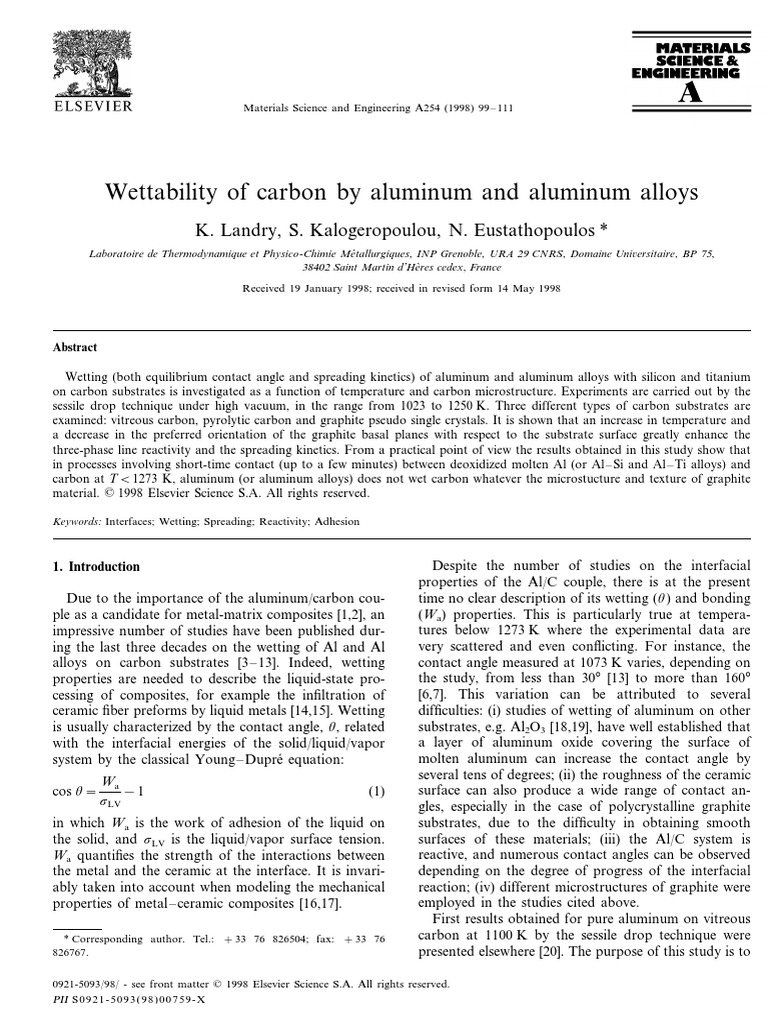 Wettability of Carbon by Aluminum and Aluminum Alloys PDF Wetting