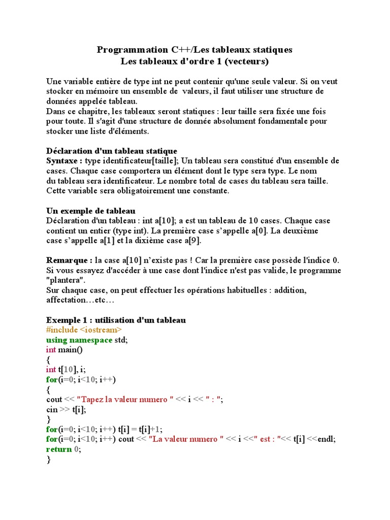 Tableaux C++ | PDF | C ++ | Tableau (structure de données)