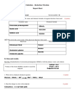 Oxidation - Reduction Titration Report Sheet: Kmno H2C2O4 H2SO4