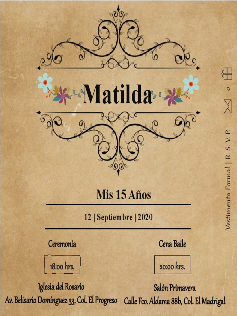 Plantilla De Invitación De Xv Años Vintage Pdf