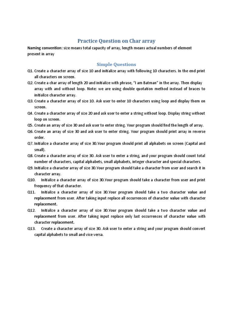 Practice Question On Char Array | PDF | Email Spam | String (Computer  Science)