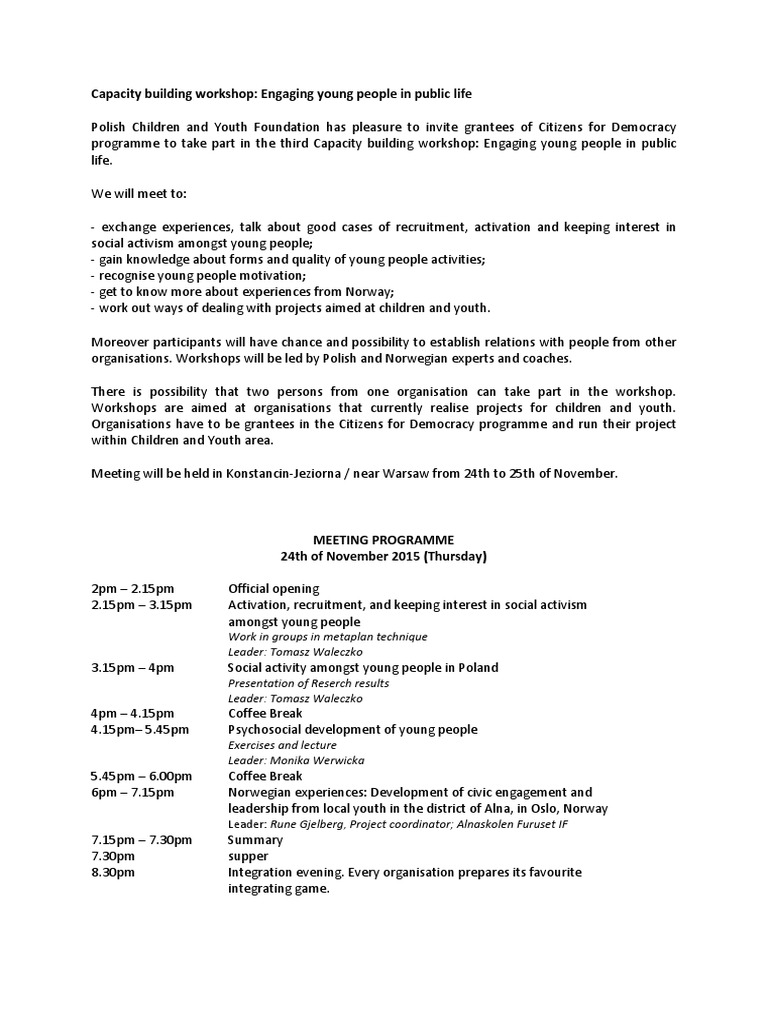 Capacity Building Workshop: Engaging Young People in Public Life | PDF ...