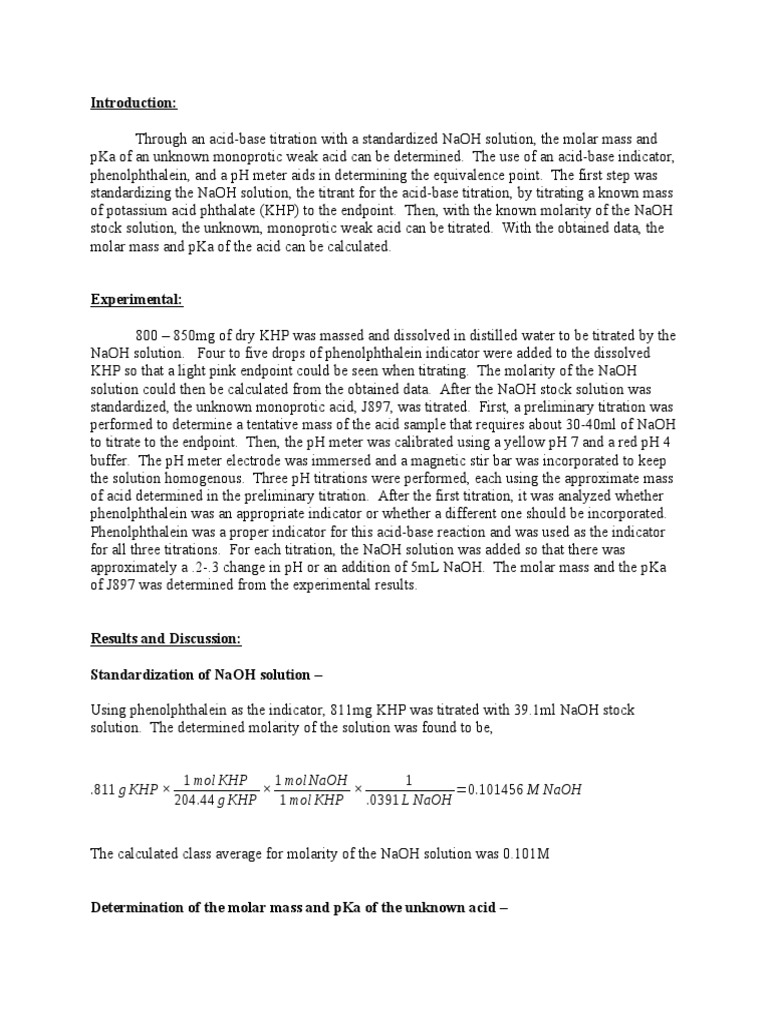 Sample Titration Lab | PDF | Titration | Chemistry