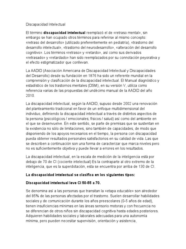 Clasificación y Causas de la Discapacidad Intelectual | PDF ...