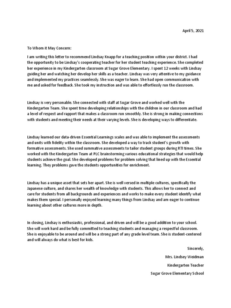 LK Recommendation Letter | PDF | Applied Psychology | Behavior Modification