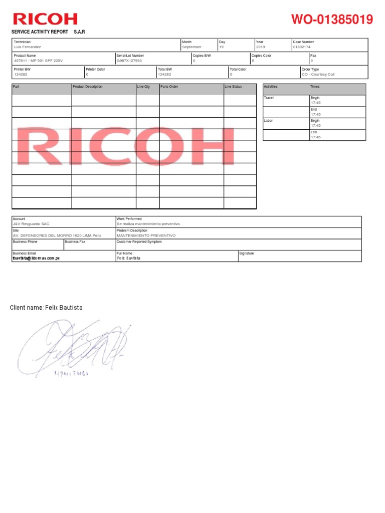 Service Activity Report for Printer Maintenance | PDF | Office Work ...