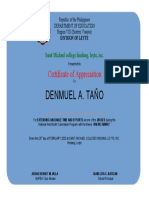 Denmuel A. Taño: Certificate of Appreciation