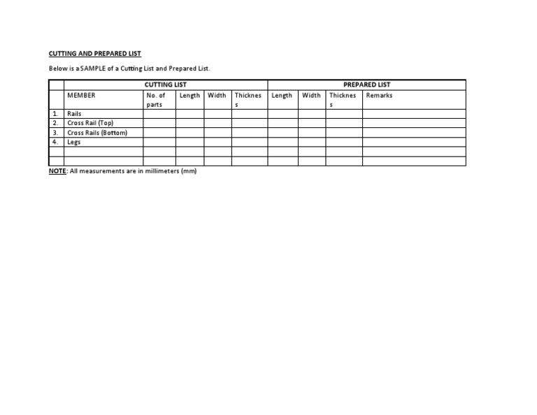 Sample Cutting List Format | PDF | Sports & Recreation | Home & Garden