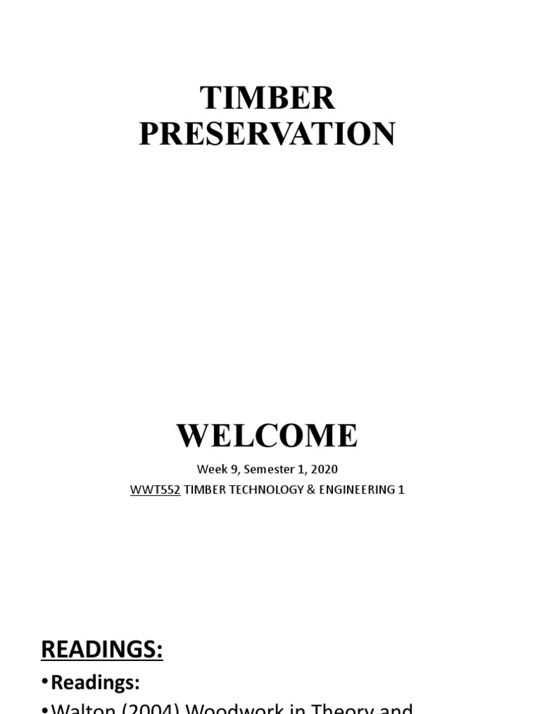 Lecture 1 Timber Preservation PDF Lumber Chemistry