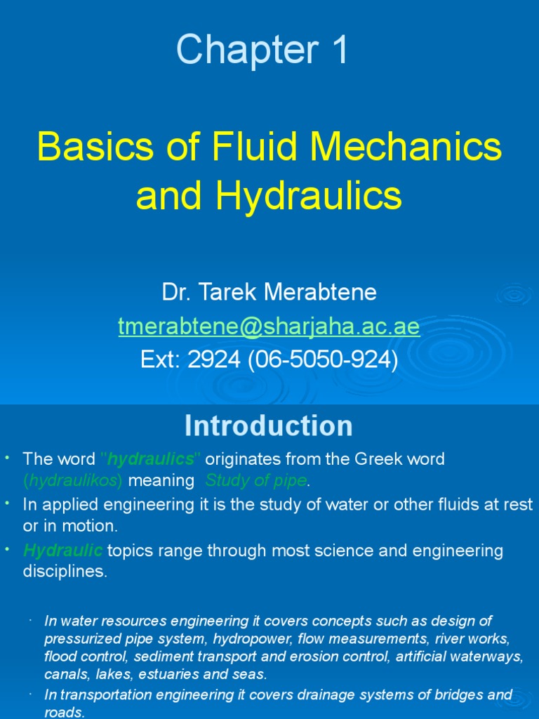 Chapter 1 Basics of Fluid Mechanics and Hydraulics PDF Fluid Dynamics Reynolds Number