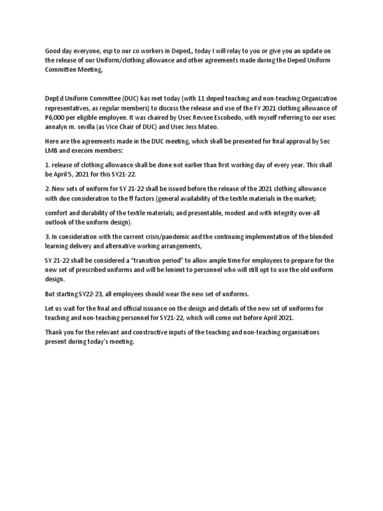 DepEd Announces Release Date and Guidelines for 2021 Uniform Allowance