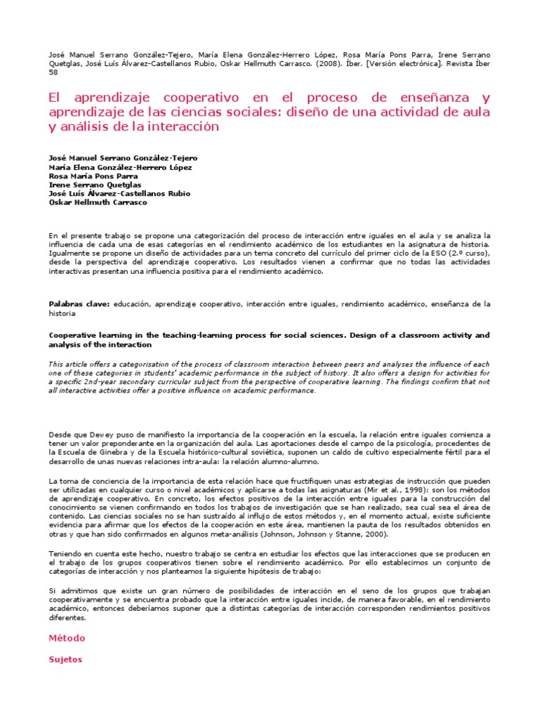 El Aprendizaje Cooperativo en El Proceso de Enseñanza y Aprendizaje de ...