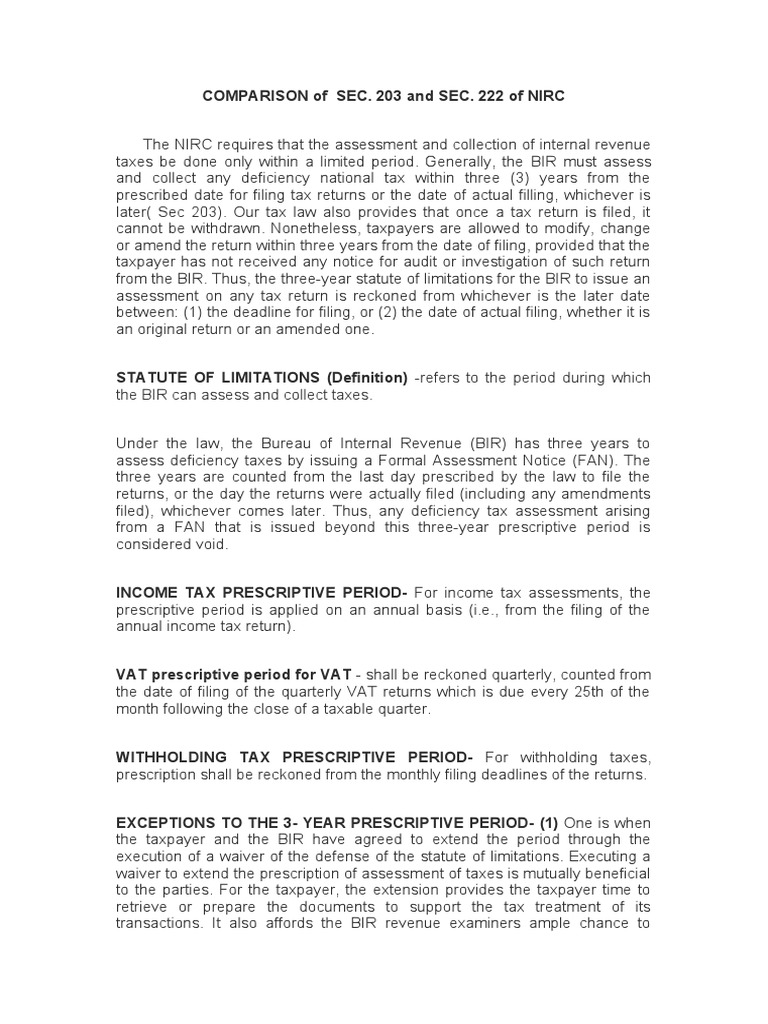COMPARISON of SEC 222 and 203 CABUSOG PDF Statute Of Limitations