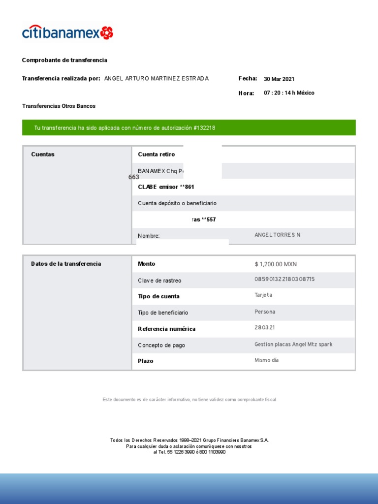Comprobante de Transferencia Bancaria | PDF | Bancario | Servicios ...