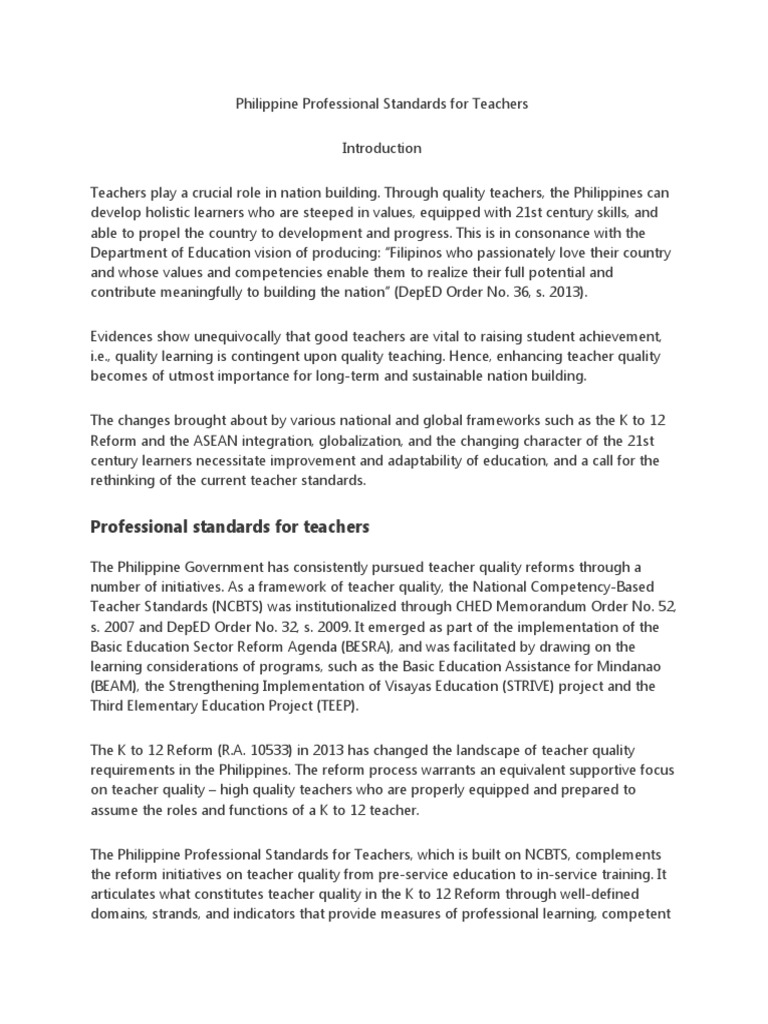 Philippine Professional Standards For Teachers | PDF | Learning ...