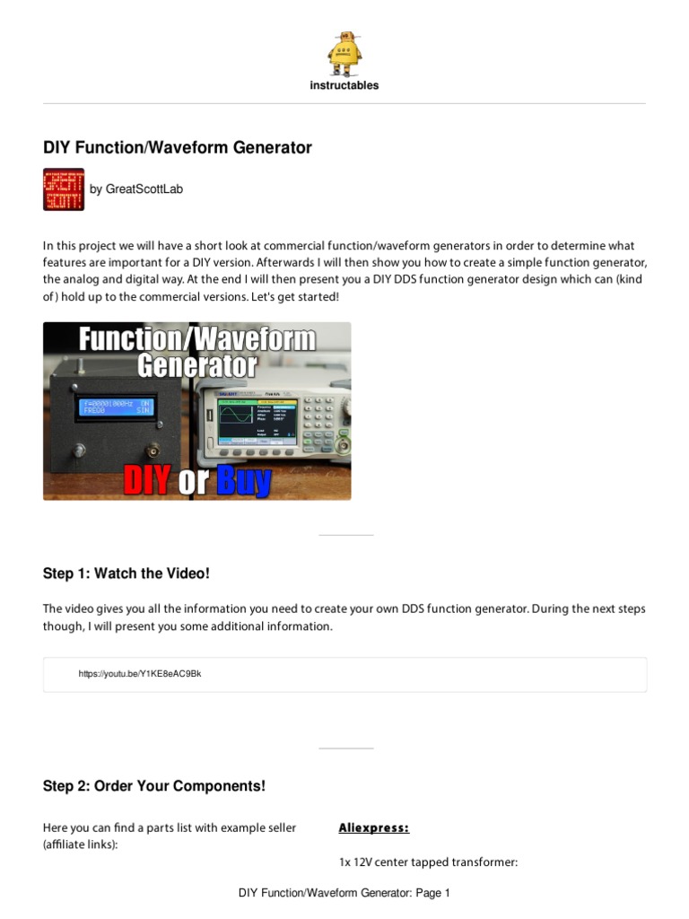 DIY Function/Waveform Generator: Step 1: Watch The Video! | Download ...