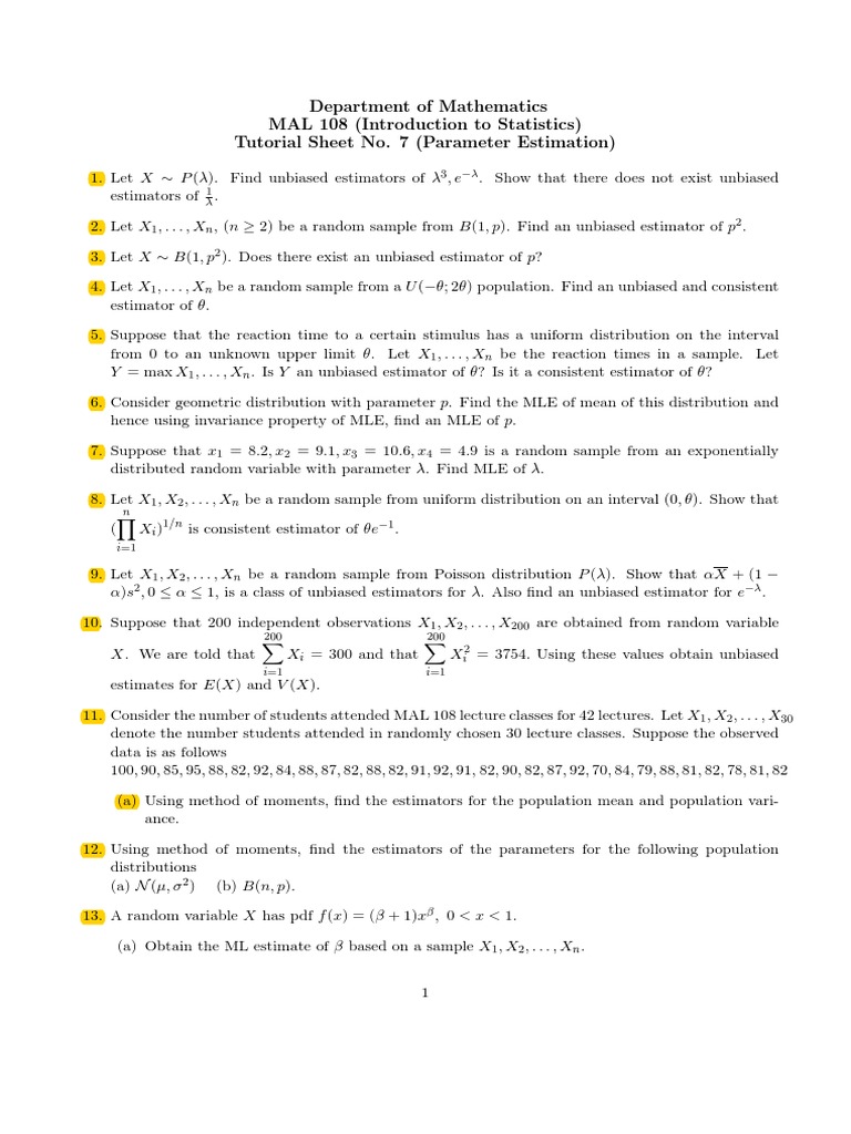 Sheet 5 Parameter Estimation | PDF | Estimator | Bias Of An Estimator