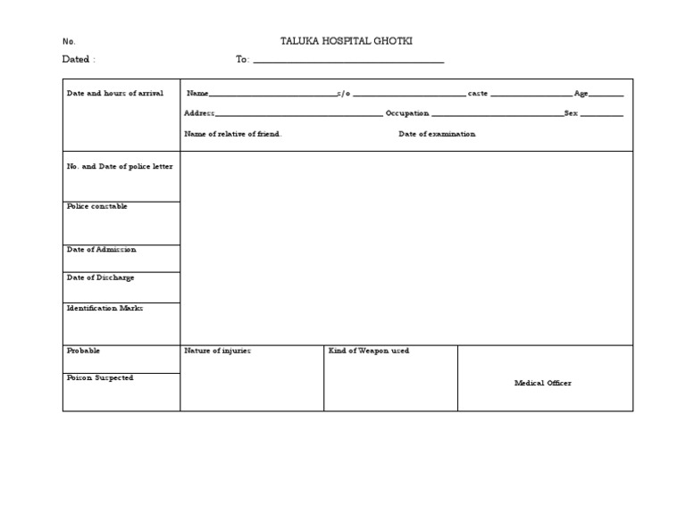 Ghotki Taluka Hospital Admission Form | PDF