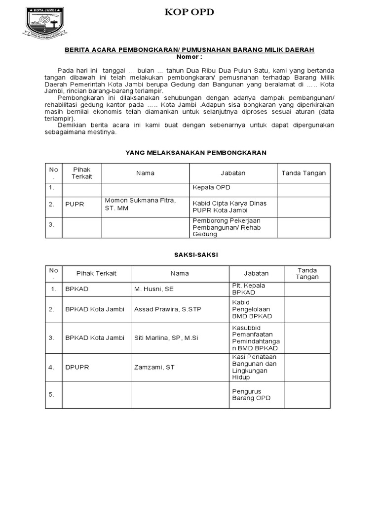 Pembongkaran Barang Milik Daerah Jambi | PDF