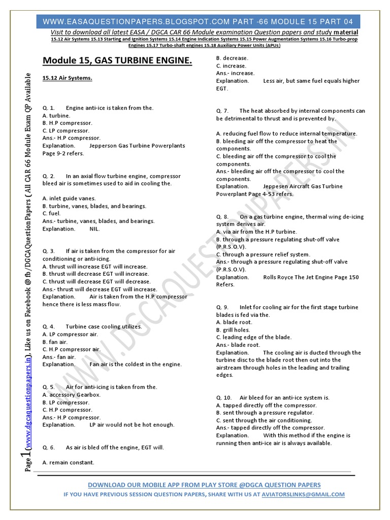 EASA Part-66 Module 15 Exam Questions | PDF | Gas Turbine | Ignition System