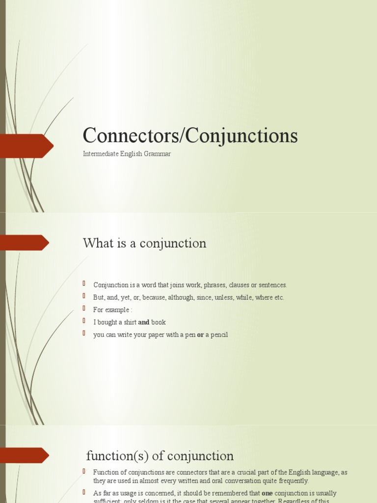 Connectors/Conjunctions Intermediate English Grammar PDF Phrase