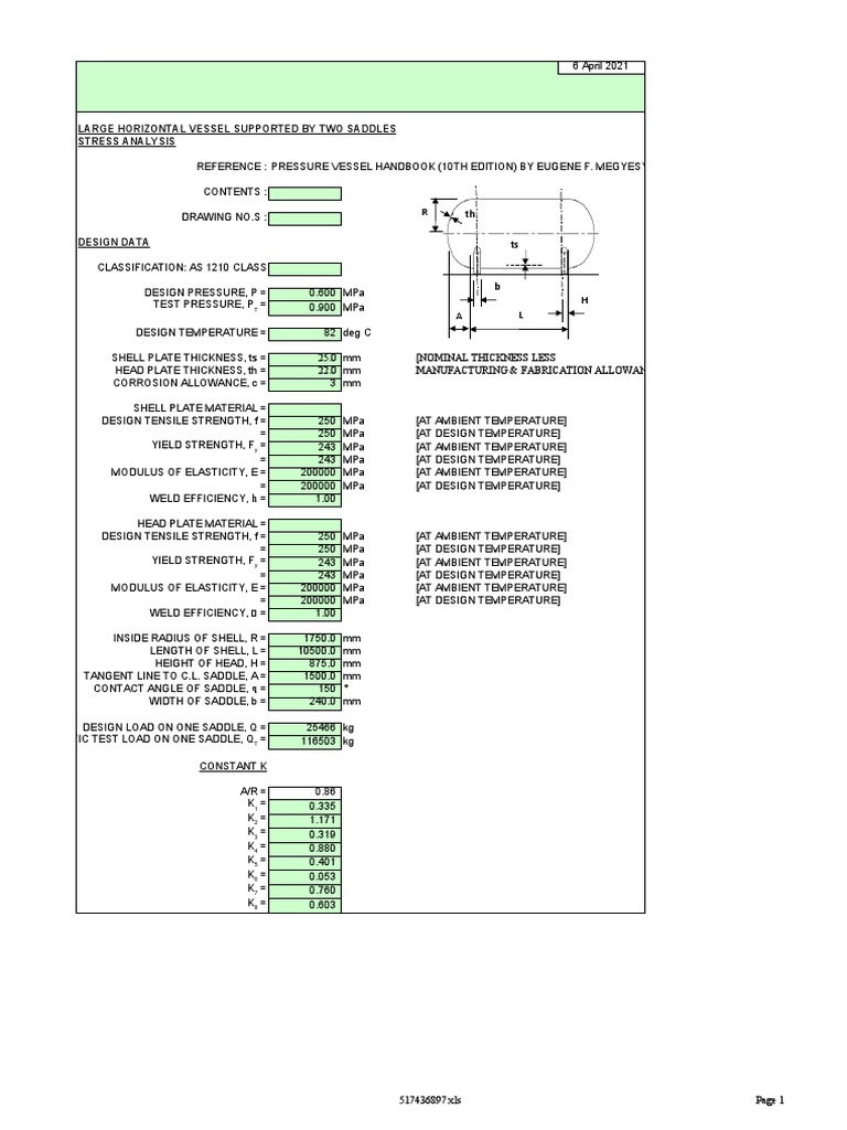 Stress Analysis of Horizontal Vessel | PDF | Pascal (Unit) | Strength ...