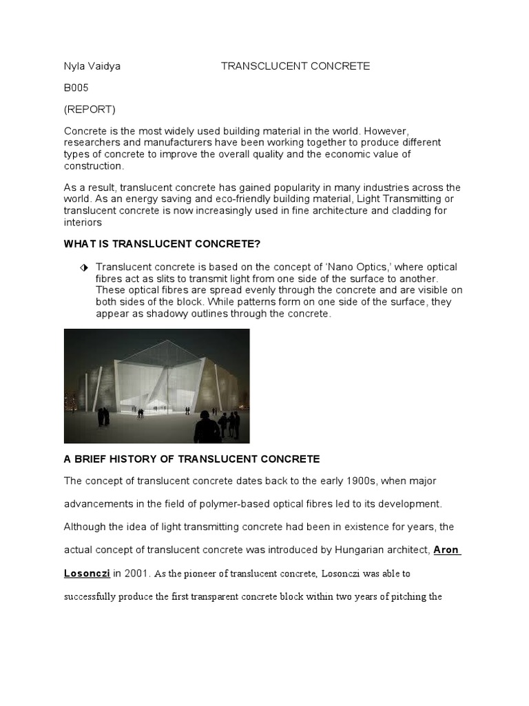 Translucent Concrete | PDF | Optical Fiber | Concrete