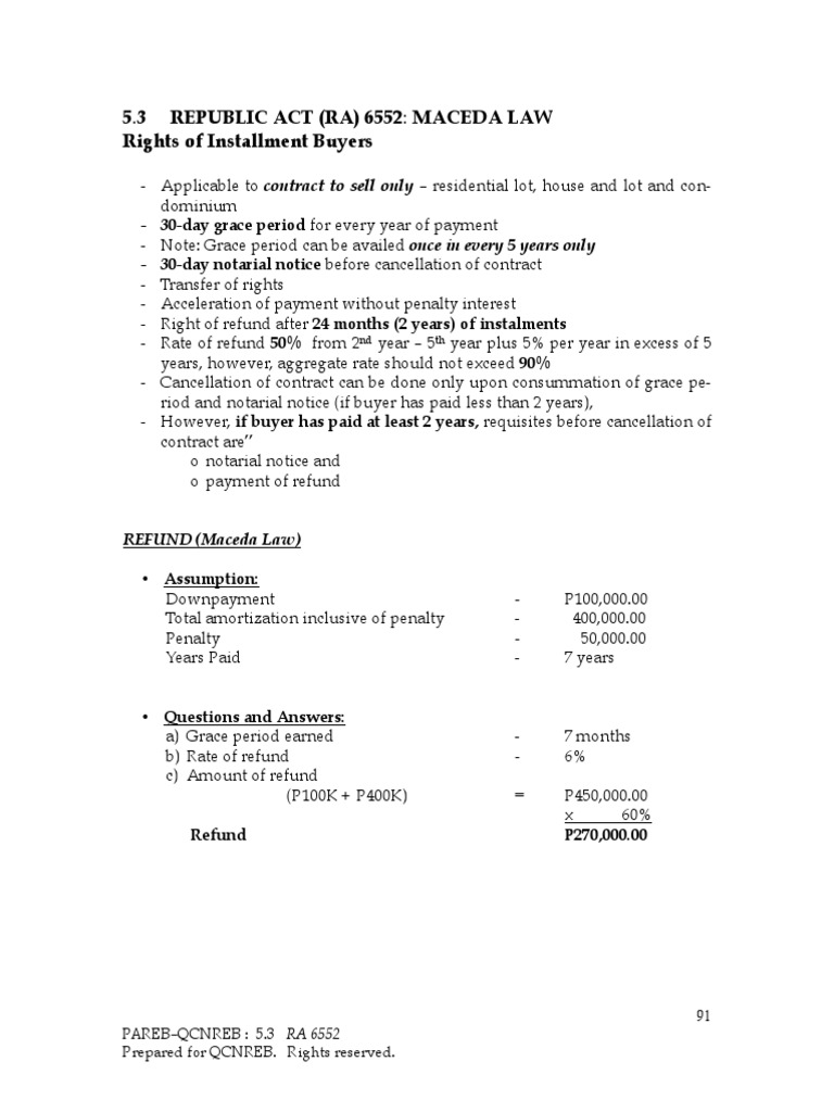 Cres Subj 5.3 RA 6552 PG 91-92 | PDF | Private Law | Economies
