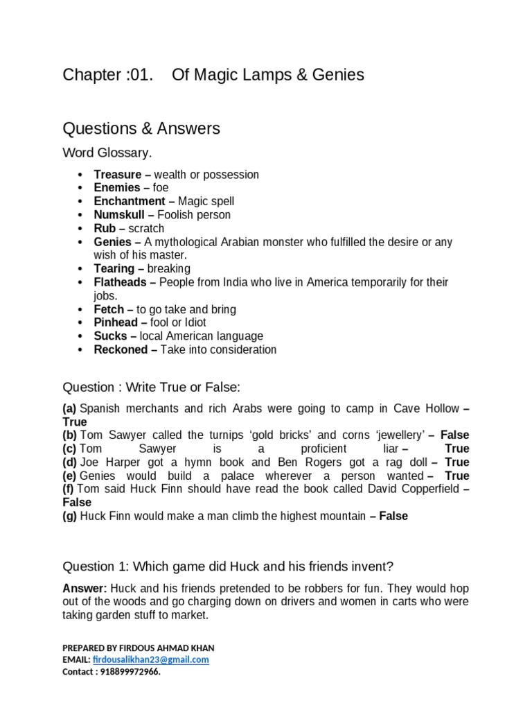 Aladdin's Lamp: Questions & Answers | PDF | Mystery, Thriller & Crime ...