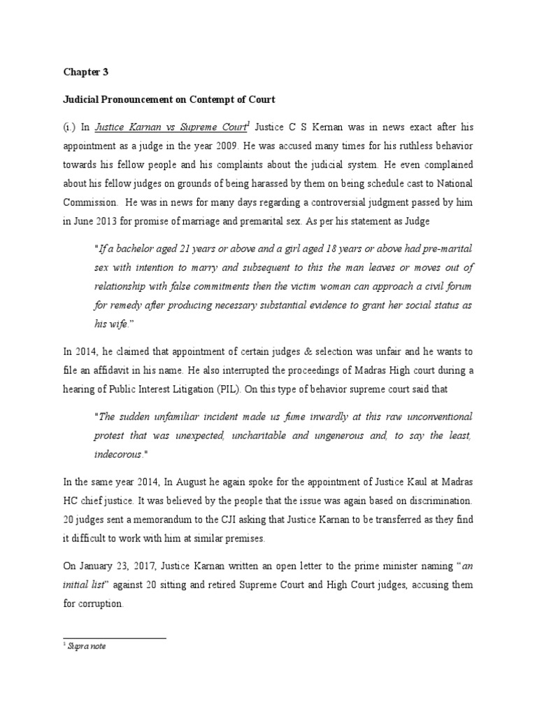 Judicial Pronouncement On Contempt of Court: Supra Note | Download Free ...