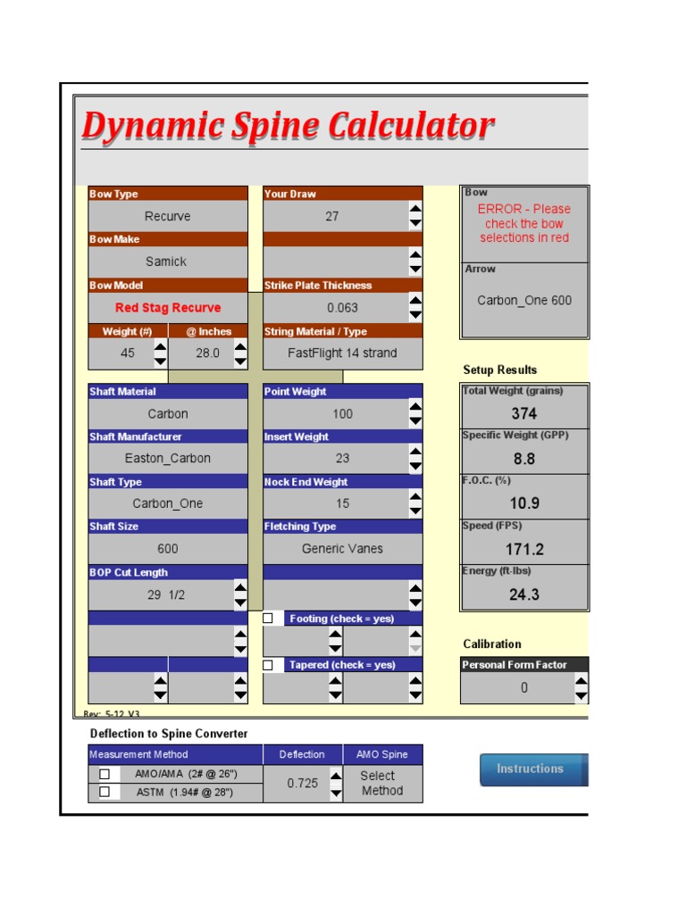 Dynamic Spine Calculator Rev 5-12 2007 | PDF | Arrow | Scoutcraft
