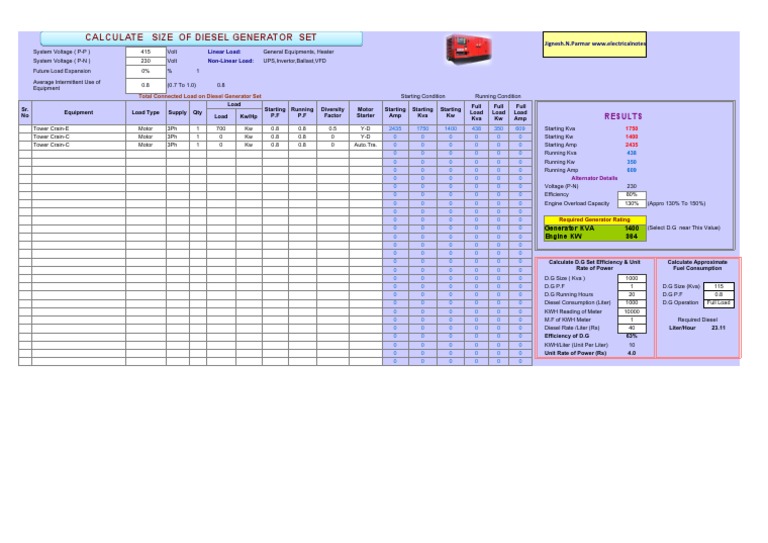 Calculate Size of Diesel Generator Set | PDF | Manufactured Goods ...