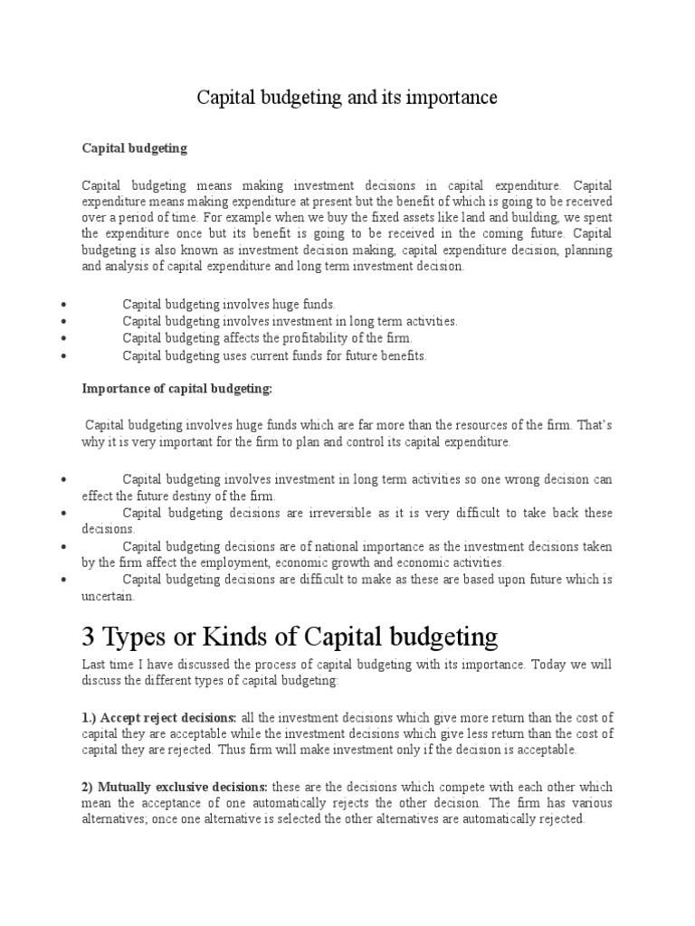 Importance and Methods of Capital Budgeting | PDF | Net Present Value ...
