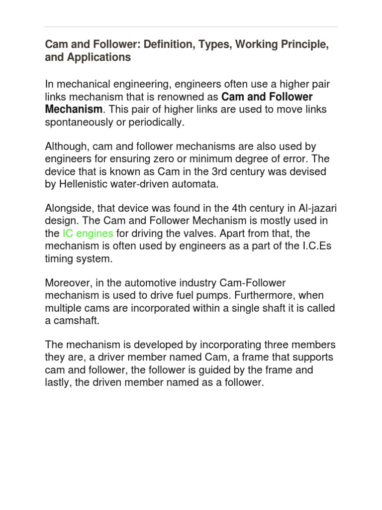 Cam and Follower Definition, Types, Working Principle, and