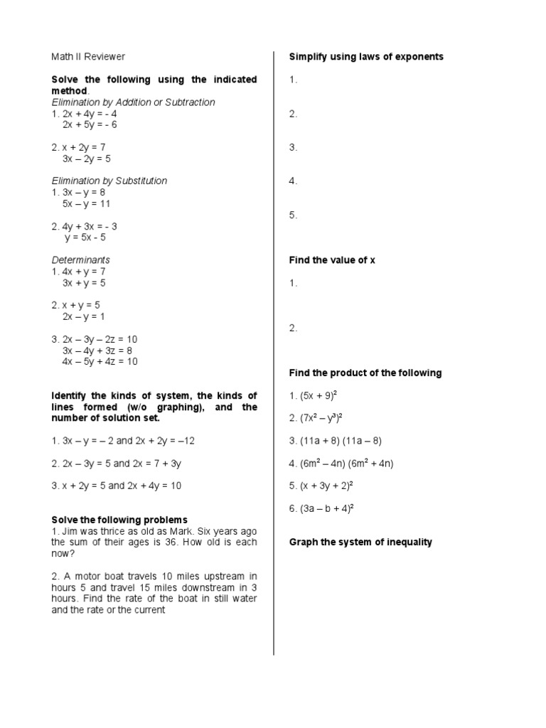 Math II Systems of Equations Practice | PDF | Discrete Mathematics ...