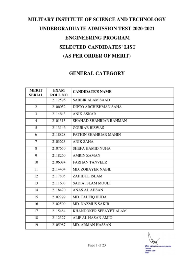 Merit List for Engineering Admission 2020 | PDF | Ramadan
