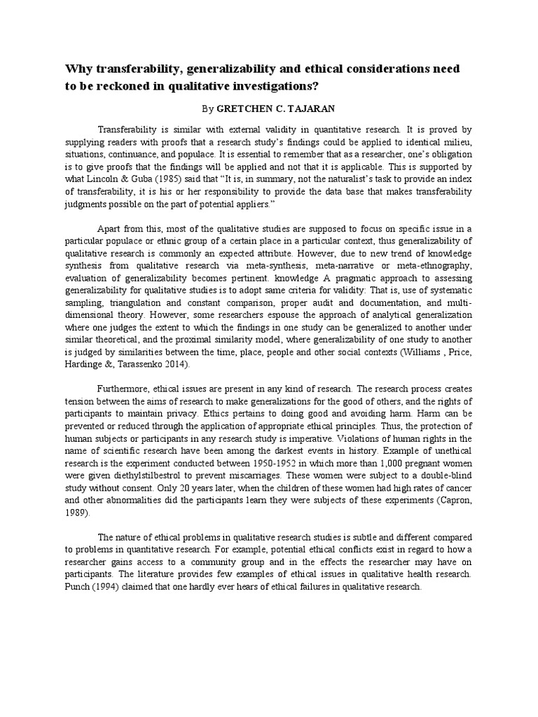 TRANSFERABILITY IN QUALITATIVE RESEARCH SCHOLARLY ARTICLES intelligence overview