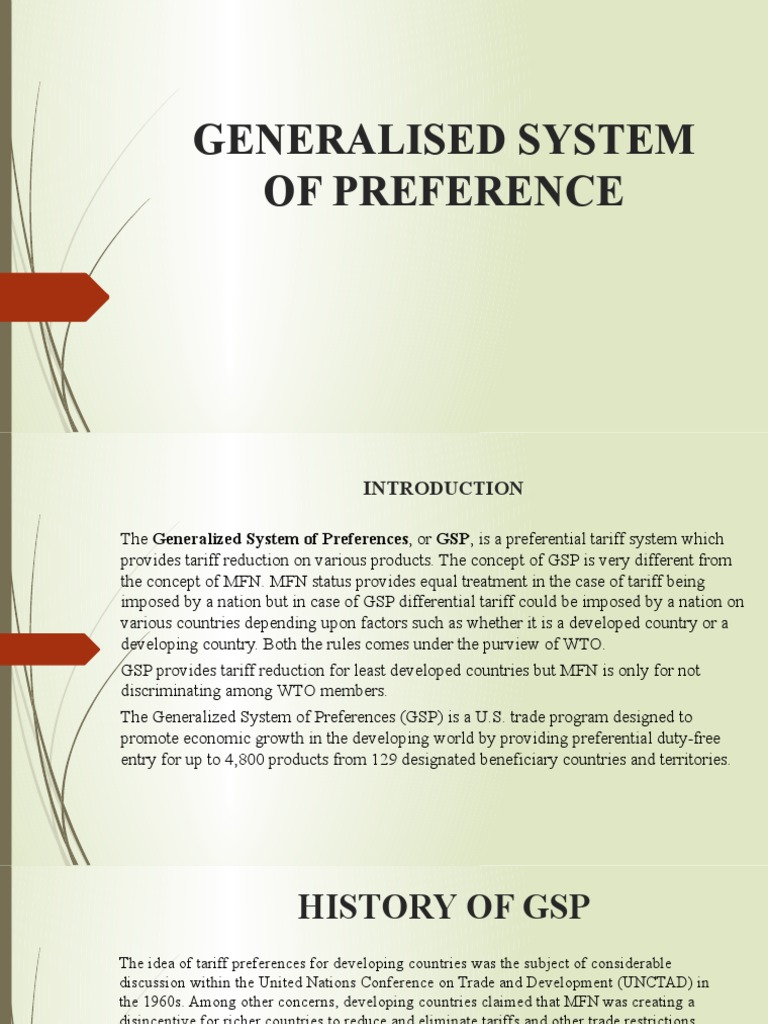 Overview of the Generalized System of Preferences | PDF | International ...