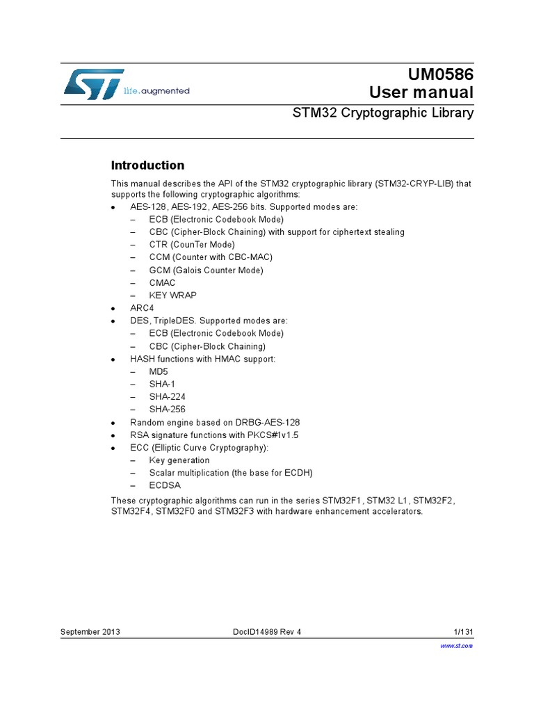 Cd00208802 Stm32 Cryptographic Library Stmicroelectronics | PDF ...