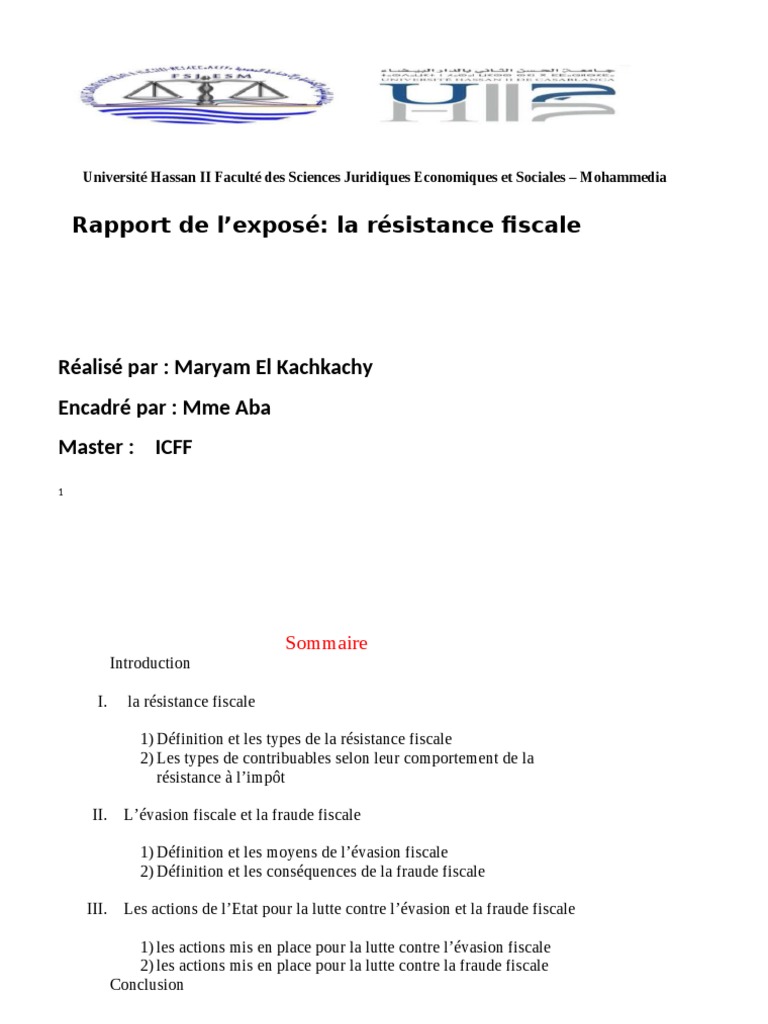 Fraude Fiscale Définition En Arabe Elkachkachy Maryam Résist | PDF | Fraude fiscale | Impôts