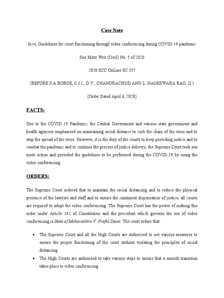 Case Note Video Conferencing | PDF | Supreme Court Of India | Supreme ...