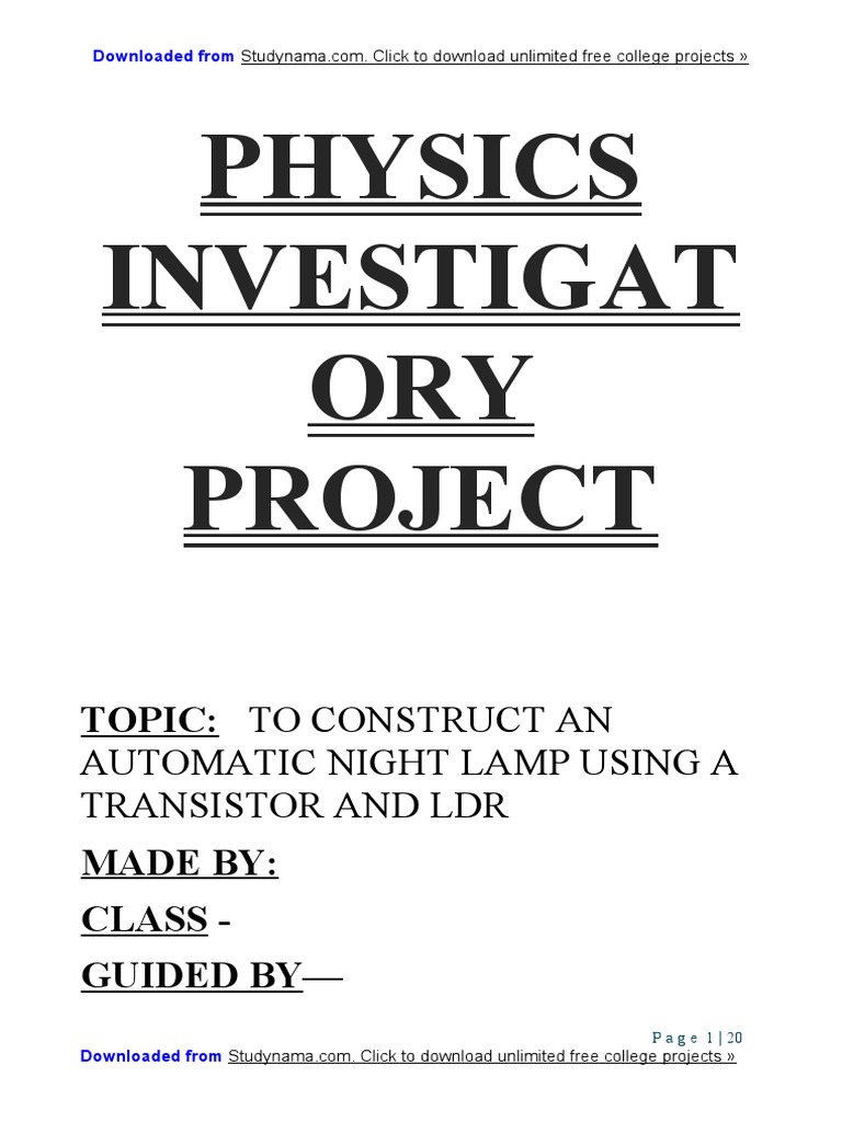 Automatic Night Lamp Project Class 12 | PDF | Electrical Resistance And ...