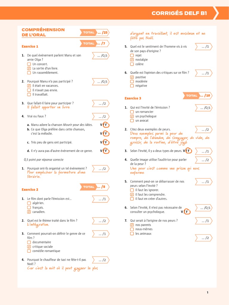Corrigés d'exercices DELF B1 | PDF